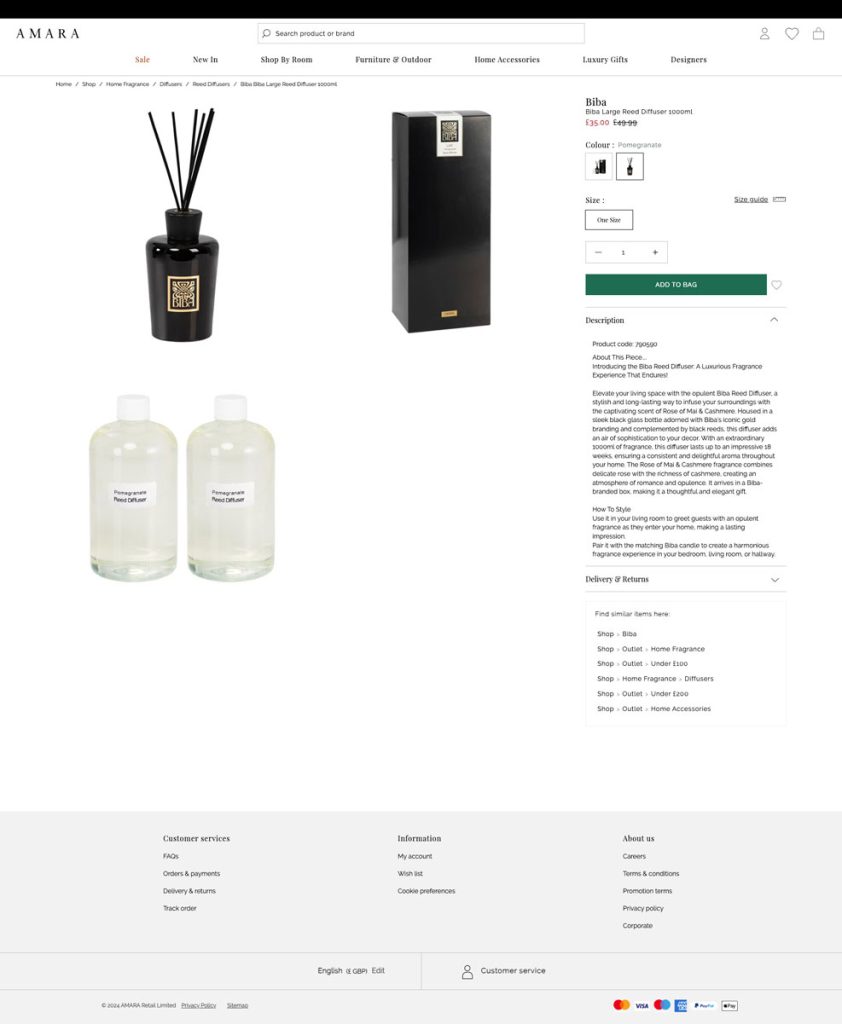 طراحی صفحه محصول فروشگاه آمارا